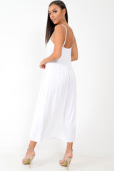 White Strappy Button Down Midi Dress - Shaelee-Dresses
