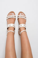 White Strappy Studded Gladiator Sandals - Audrina-Sandals