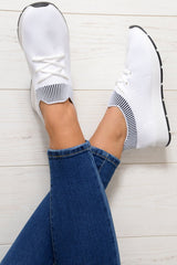 White Stretch Mesh Lace Up Trainers - Beulah-Trainers