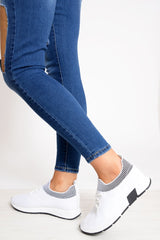 White Stretch Mesh Lace Up Trainers - Beulah-Trainers