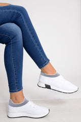 White Stretch Mesh Lace Up Trainers - Beulah-Trainers