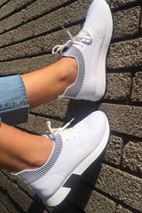 White Stretch Mesh Lace Up Trainers - Beulah-Trainers