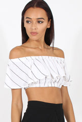 White Stripe Bardot Crop Top - Ciara-Crop Tops