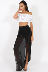 White Stripe Bardot Crop Top - Ciara-Crop Tops