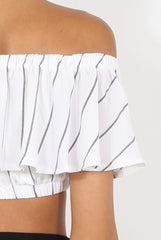 White Stripe Bardot Crop Top - Ciara-Crop Tops