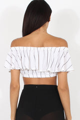 White Stripe Bardot Crop Top - Ciara-Crop Tops
