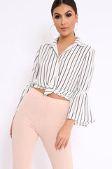 White Stripe Bell Sleeved Shirt - Aairah-Tops