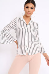 White Stripe Bell Sleeved Shirt - Aairah-Tops