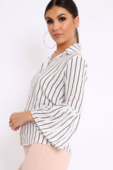 White Stripe Bell Sleeved Shirt - Aairah-Tops