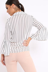 White Stripe Bell Sleeved Shirt - Aairah-Tops