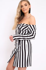White Stripe Button Detail Blazer Dress - Aaliyana-Dresses