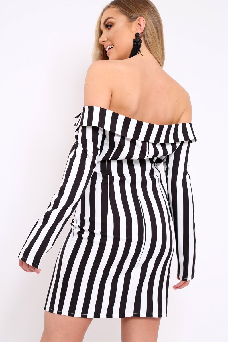 White Stripe Button Detail Blazer Dress - Aaliyana-Dresses