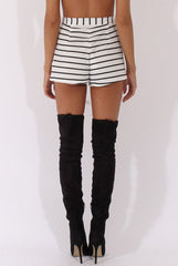 White Stripe Crochet High Waisted Shorts - Lyrah-Shorts