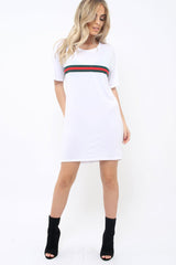 White Stripe Front T Shirt Dress - Kamden-Dresses