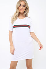 White Stripe Front T Shirt Dress - Kamden-Dresses