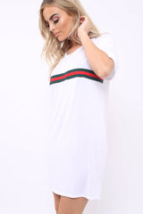 White Stripe Front T Shirt Dress - Kamden-Dresses