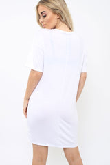 White Stripe Front T Shirt Dress - Kamden-Dresses