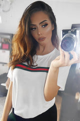 White Stripe Front T Shirt Dress - Kamden-Dresses