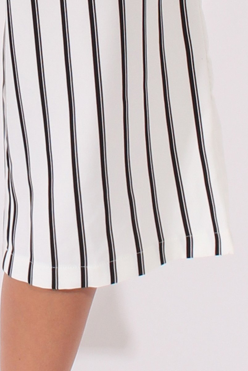 White Stripe High Neck Culotte Jumpsuit - Jordana-Jumpsuits