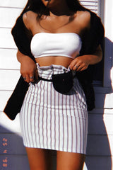 White Stripe Paper Bag Skirt - Tabbie-Skirts