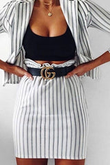 White Stripe Paper Bag Skirt - Tabbie-Skirts
