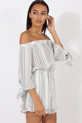 White Stripe Pattern Bardot Playsuit - Katherine-Playsuits