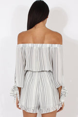 White Stripe Pattern Bardot Playsuit - Katherine-Playsuits