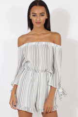 White Stripe Pattern Bardot Playsuit - Katherine-Playsuits