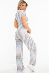 White Stripe Rib Tie Front Top Wide Leg Trouser Co-Ord - Lottie-Co-ords