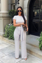 White Stripe Rib Tie Front Top Wide Leg Trouser Co-Ord - Lottie-Co-ords