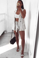White Stripe Ring Belt Shorts - Neyla-Shorts