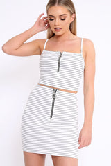 White Stripe Ring Zip Front Mini Skirt And Bralet - Rosi-Co-ords