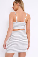 White Stripe Ring Zip Front Mini Skirt And Bralet - Rosi-Co-ords