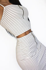 White Stripe Ring Zip Front Mini Skirt And Bralet - Rosi-Co-ords