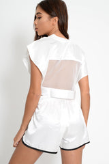 White Stripe Shiny Crop Top And Shorts - Kahri-Co-ords