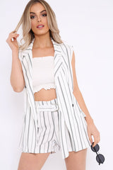 White Stripe Sleeveless Blazer - Sherley-Jackets