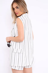 White Stripe Sleeveless Blazer - Sherley-Jackets
