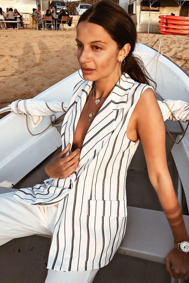 White Stripe Sleeveless Blazer - Sherley-Jackets
