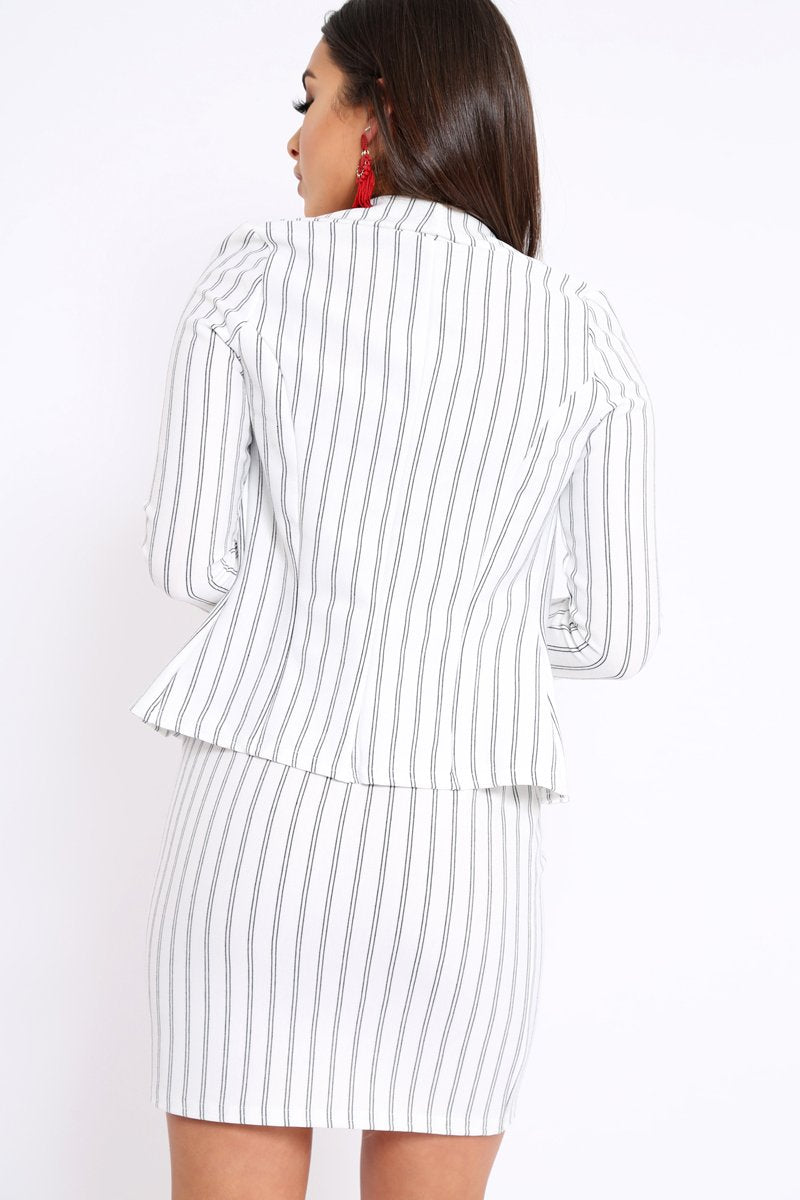 White Stripe Slim Fit Blazer - Savaya-Jackets