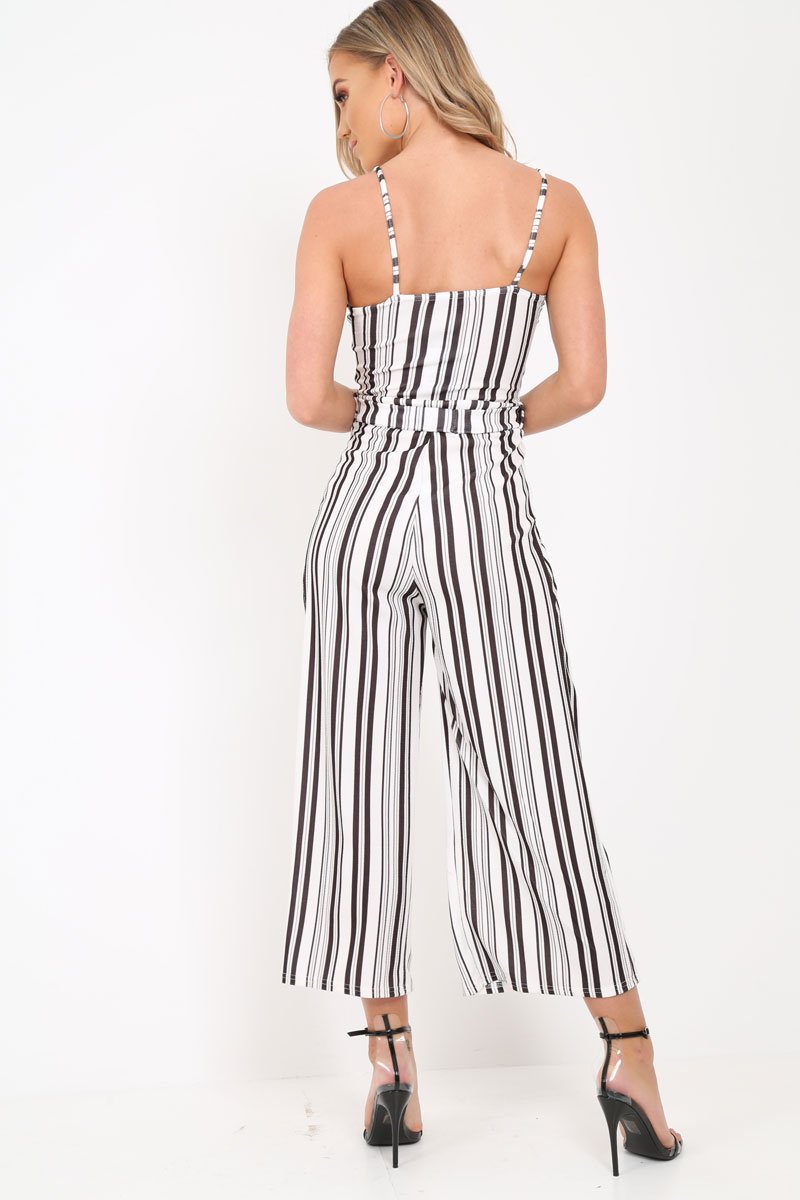 White Stripe Tie Waist Jumpsuit - Jakai-Jumpsuits
