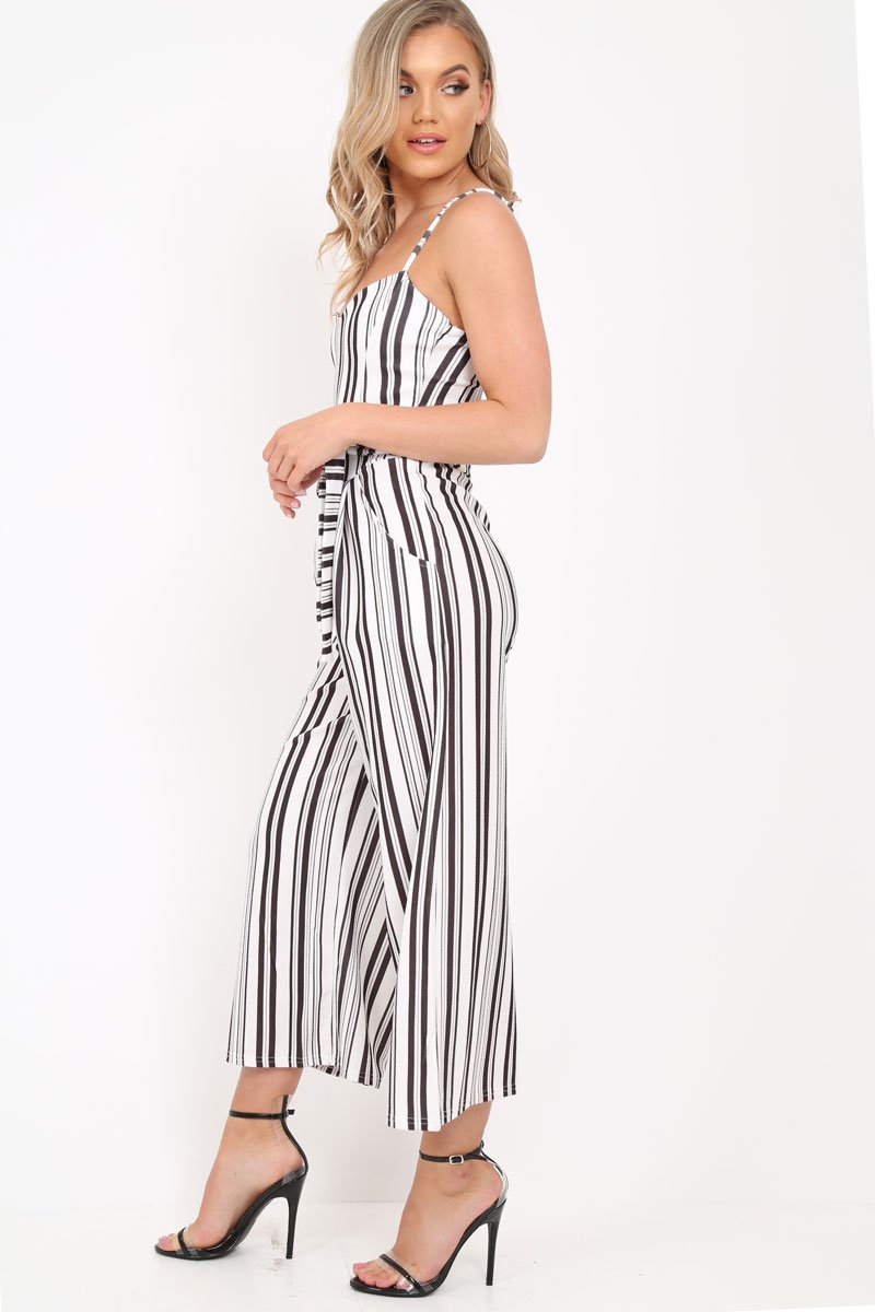 White Stripe Tie Waist Jumpsuit - Jakai-Jumpsuits