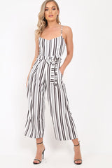 White Stripe Tie Waist Jumpsuit - Jakai-Jumpsuits