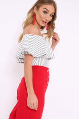 White Striped Bardot Frill Bodysuit - Emmie-Bodysuits