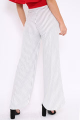 White Striped High Waist Split Front Flare Trousers - Reana-Trousers