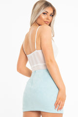 White Striped Lace Detail Cupped Bodysuit - Mollie-Bodysuits