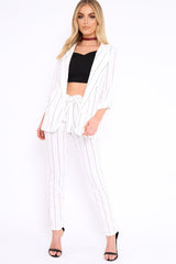 White Striped Long Wide Leg Trousers - Danniella-Trousers