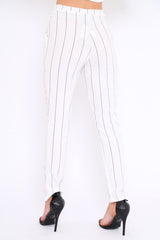 White Striped Long Wide Leg Trousers - Danniella-Trousers