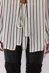 White Striped Tie Waist Open Back Shirt - Carina-Shirts