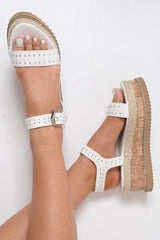 White Stud PU Wedges - Neive-Shoes