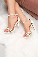 White Studded Cross Strappy Heels - Sofina-Heels
